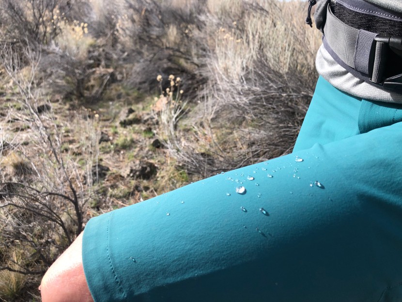 rapha trail shorts women's - water beaded up and rolled away on the rapha trail shorts.