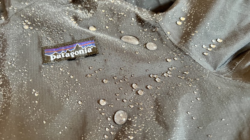 patagonia dirt roamer - the dwr coating readily sheds water, but eventually will wet out...