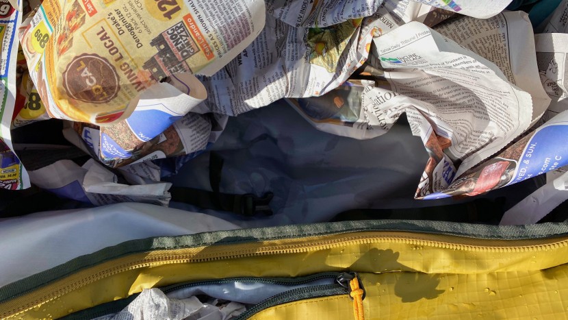 water pooling at the bottom of the rei co-op big haul rolling duffel...