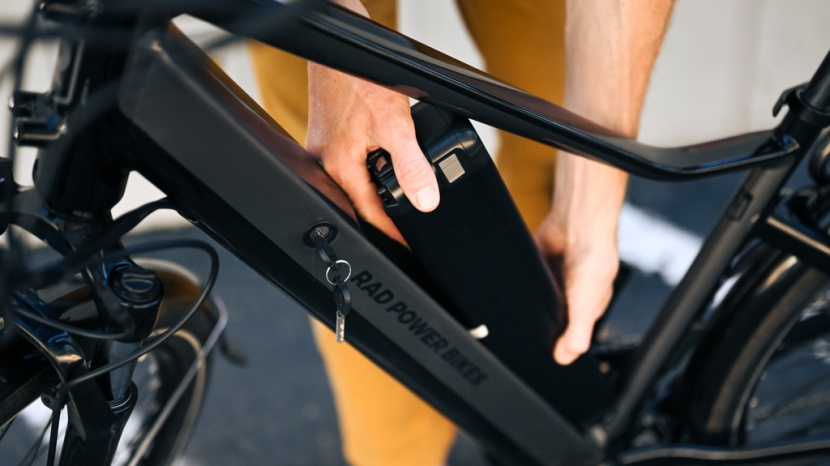 rad power radcity 5 plus - the 672wh battery fits into a large cutout in the downtube of the...