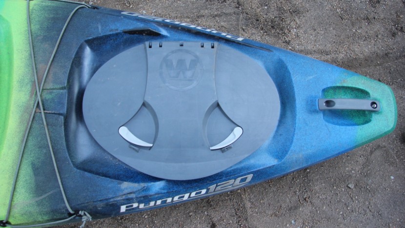 the rear hatch on the pungo is opened by two simple flip latches.