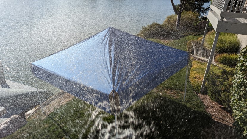 a backyard hose and spray nozzle worked great to simulate rain and...