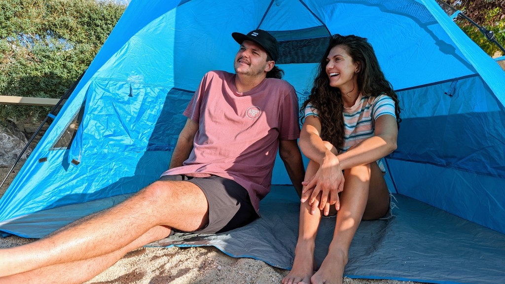 pacific breeze easy up - the manufacturer says it fits up to three people, but we feel two is...