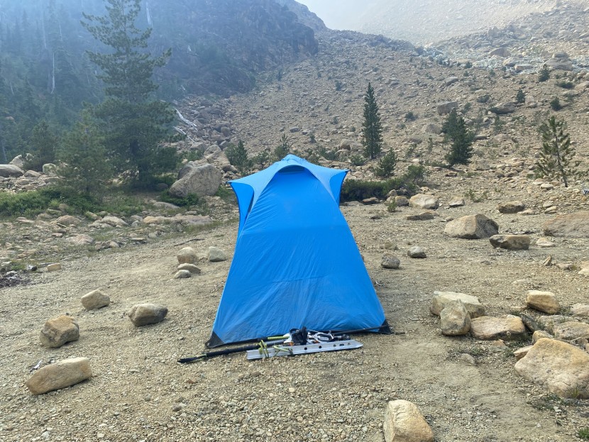 black diamond hilight - this tent didn't have great wind resistance. the pole on the awning...