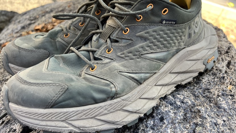 hoka anacapa low gtx - the heavier material used, in this case nubuck leather for the...