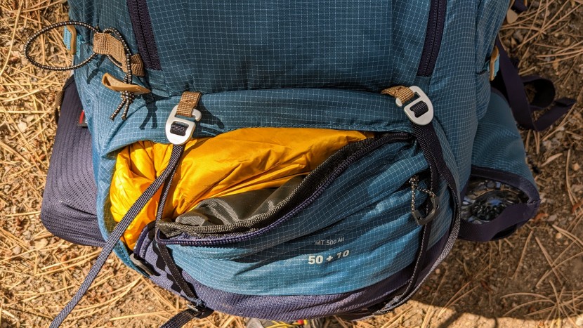 decathlon forclaz mt500 air 50+10 - the sleeping bag compartment unzips to provide quick access to your...