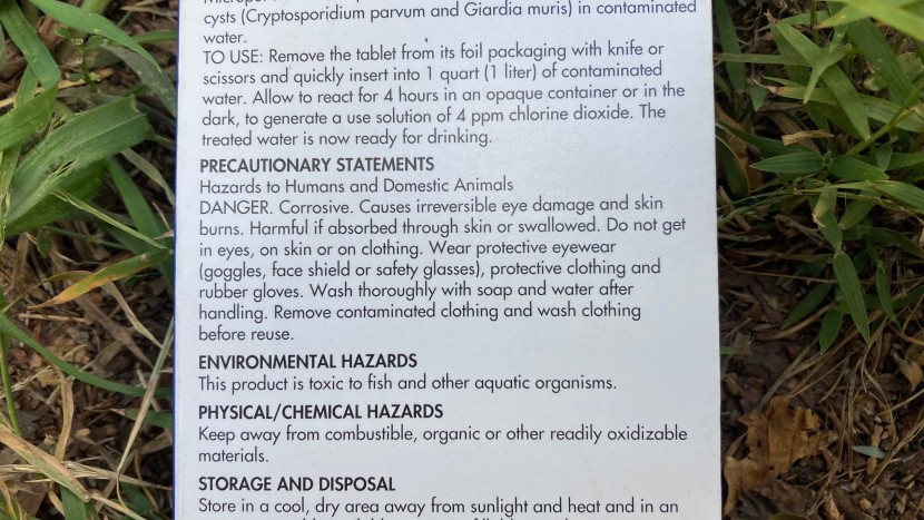 katadyn micropur purification tablets - while some other chlorine dioxide tablets offer similar warnings...