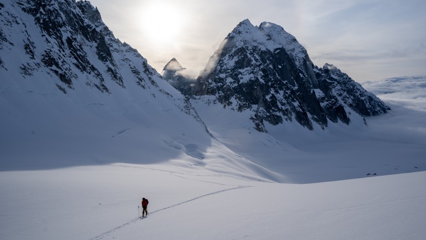 pomoca climb 2.0 - glaciated, sunset ski touring in alaska on the pomoca climb 2.0.