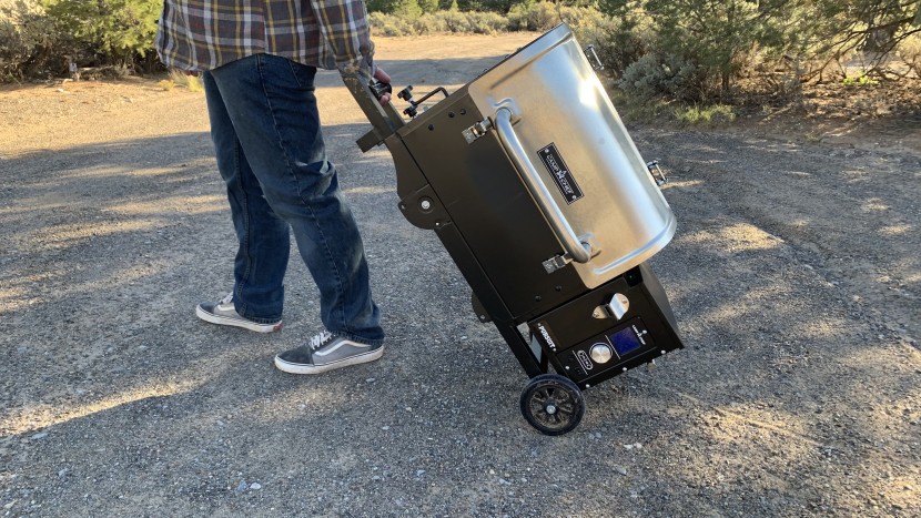 the camp chef portable pellet folds down to a manageable size, but...