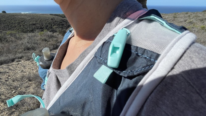 ultimate direction mountain vesta 5.0 for women - we love knowing we have a whistle attached to our packs just in case...