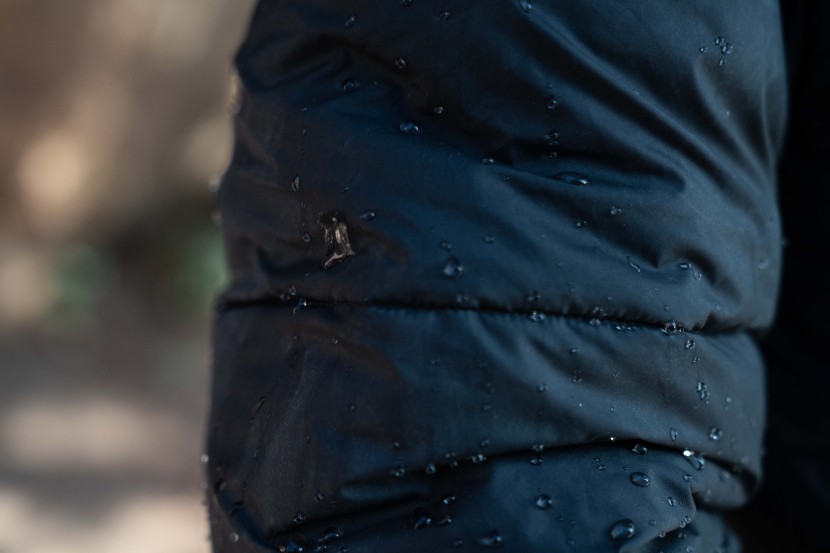 columbia pike lake - water beading up on the sleeve of the pike lake.