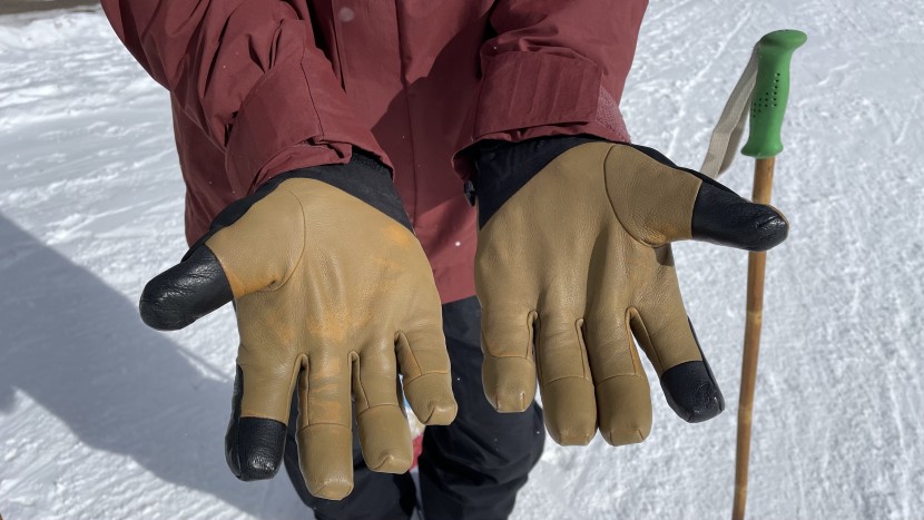 outdoor research alpinite gore-tex glove - the supple leather on the alpinite's palm and fingers already shows...