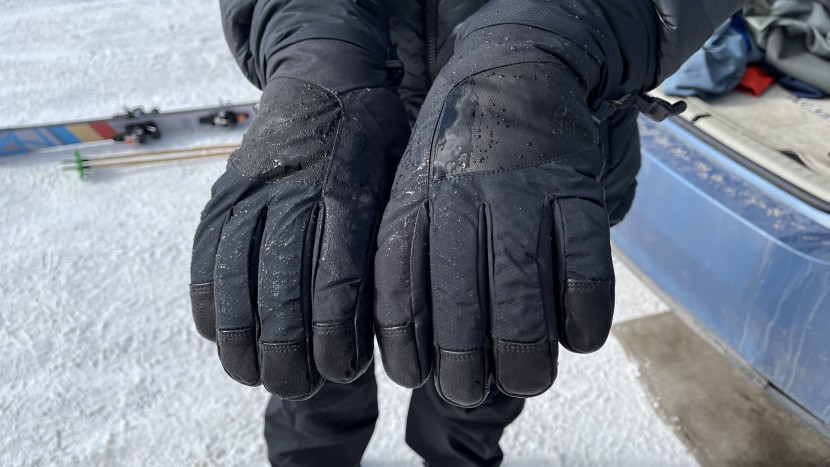 outdoor research prevail heated gore-tex gloves - the prevail's leather and nylon outer shells easily repel water.