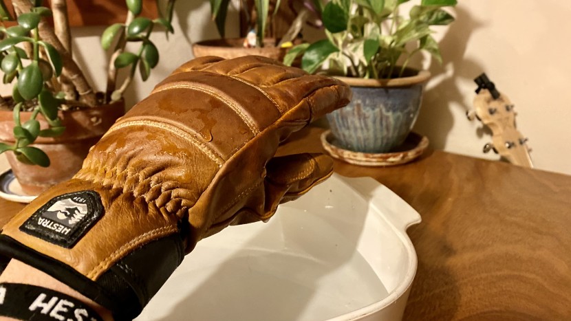 hestra women's fall-line 5-finger glove - even with a waterproofing wax treatment, the fall-line didn't seam...