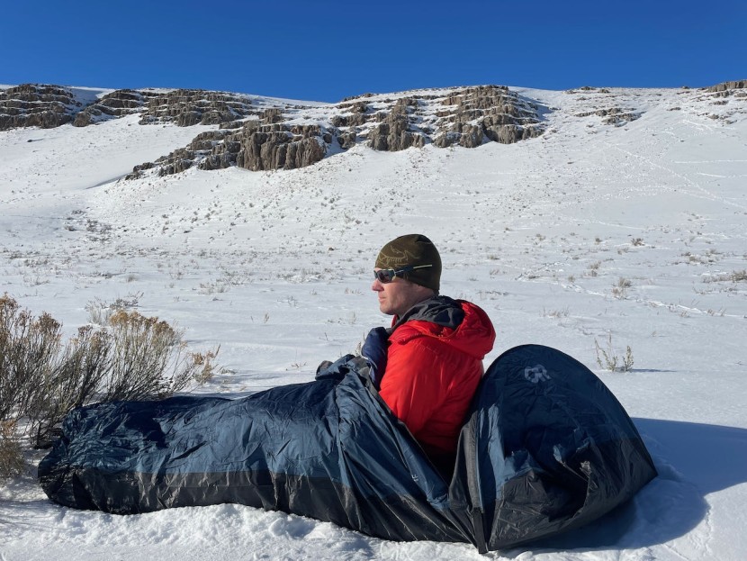 bivy sack - cozy and warm on a cold and clear winter day, the or alpine...