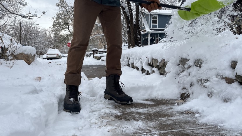 winter boots men - shoveling the walkway in the affordable columbia bugaboot iii.