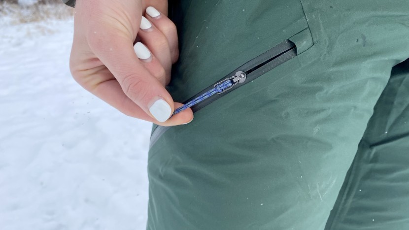 patagonia insulated powder town pants for women - contrasting taped zips and bright pull tabs are a nice touch on the...