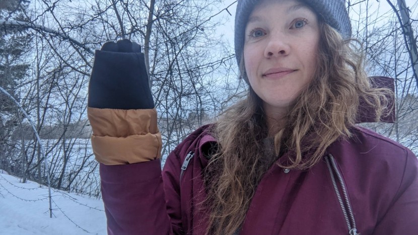 act three: she frees her hand but breaks the stitches holding the...