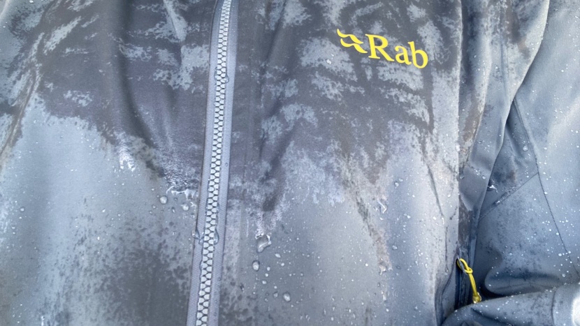 rab kinetic alpine 2.0 - after heavy precipitation, the exterior just can't bead quite as...