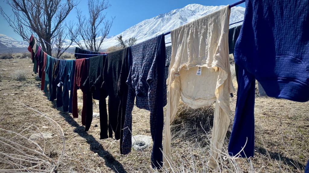 base layer womens - base layers drying in the sun with mt. tom in the background during...