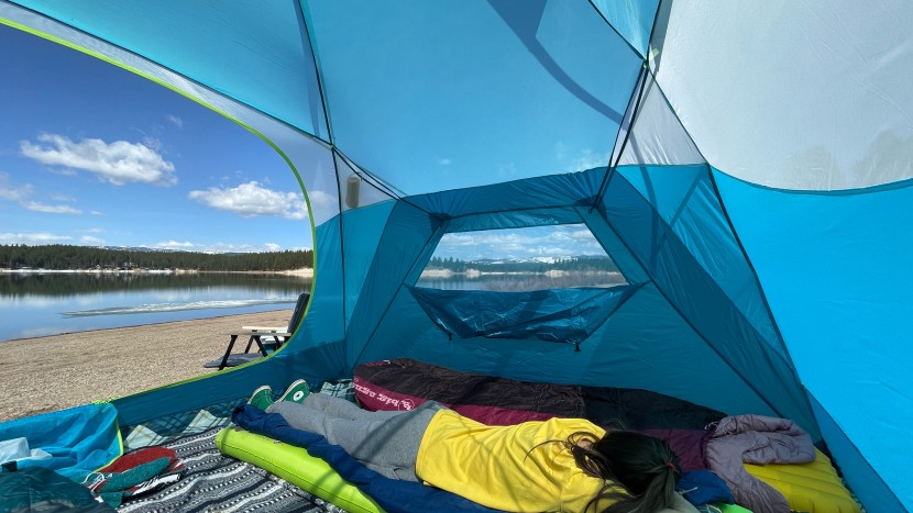 camping tent - enjoying the views from the cozy aurora highrise.