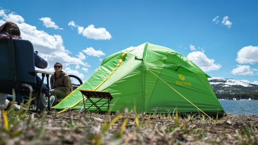 camping tent - we pitched the marmot limestone so its slanted front vestibule faced...
