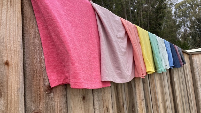 we also hang-dried all of our shirts to see which ones dried fastest...
