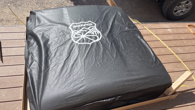 the ikamper skycamp 3.0 comes shipped in a fabric cover that...