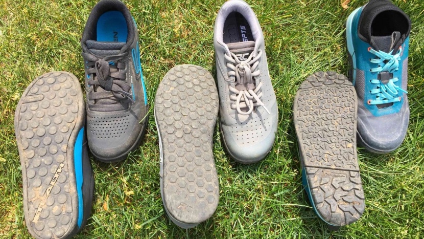 mountain bike flat shoes womens - here you can see the different uppers, outsoles and tread patterns...