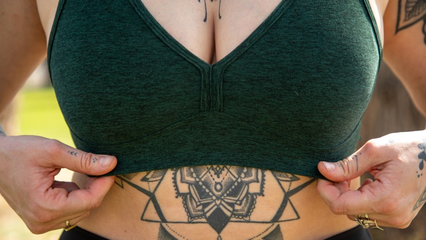 sports bra - the spacedye is very flattering, for chests of all sizes.