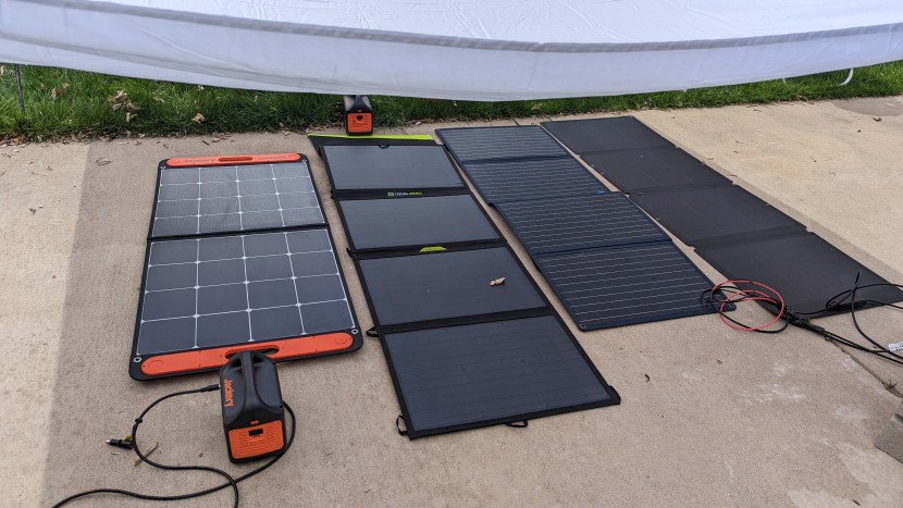solar power station - we tested indirect solar charging speed using a white sheet...
