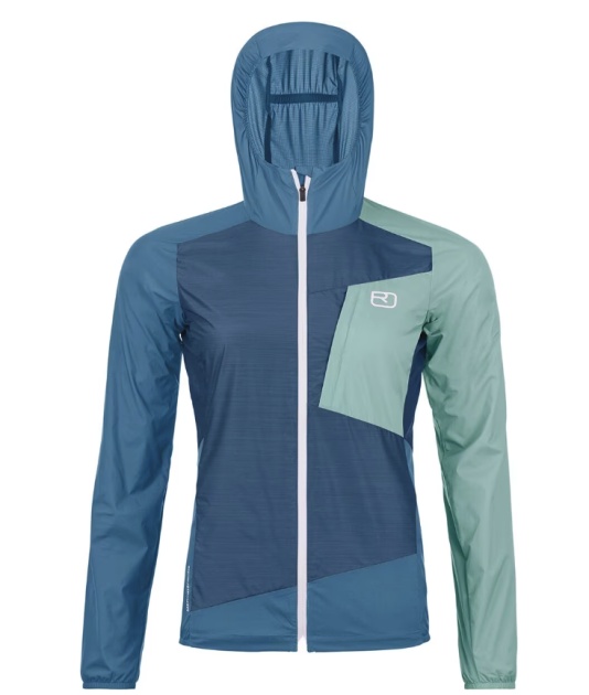 the previous ortovox merino windbreaker is pictured on the left...