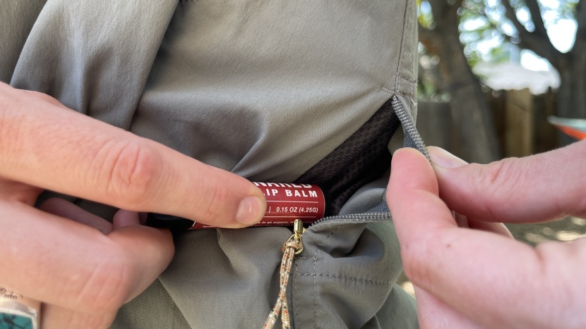 a small zippered pocket at the hip is useful for all those little...