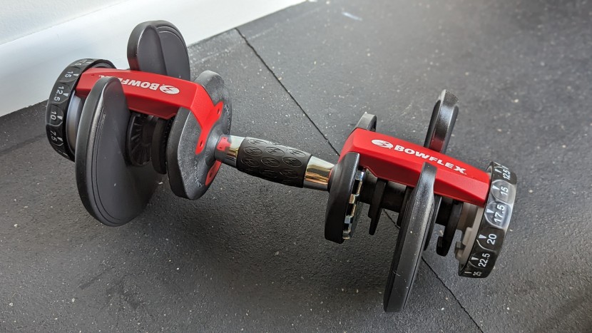 dumbbells - the 15 pound selection for the bowflex has a single middle plate...