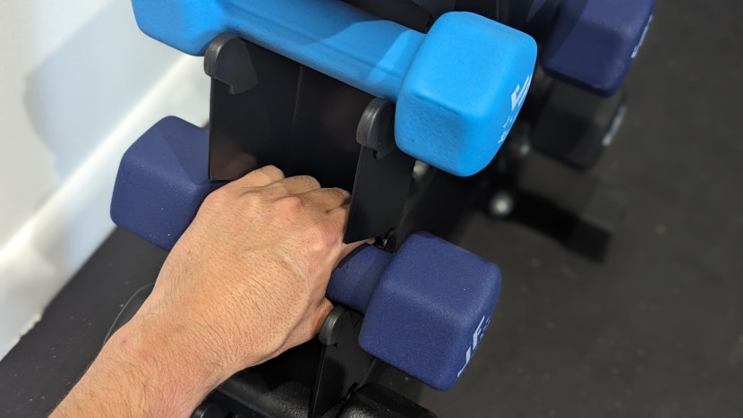 j/fit set with rack - a large seam runs the length of the j/fit dumbbell handle, and our...