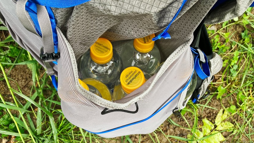 the osprey exos pro 55 can swallow up five 700ml smartwater bottles...