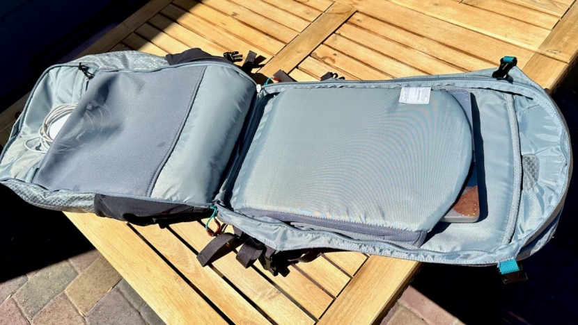 the osprey's clamshell laptop compartment, with room for an...