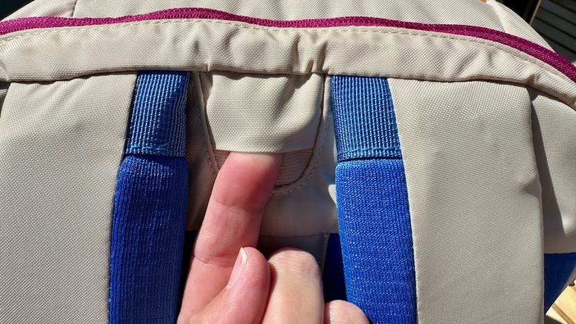 a hydration pack hose port at the neck of the patagonia refugio 26l...