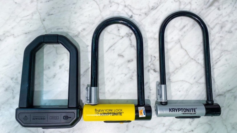 bike lock - a size comparison of the hiplok d1000, the kryptonite new york...