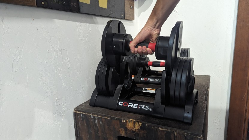core home fitness adjustable set - we stored the core dumbbells in our closet and pulled them out to...