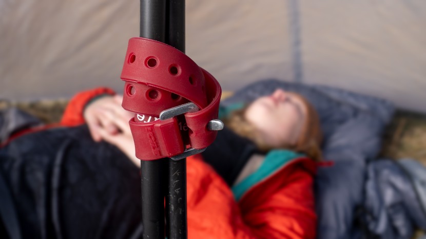 dual pole setup, using a handy voile strap.