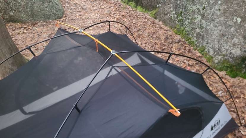 rei co-op half dome sl 2+ - notice that the cross pole is connected to the main poles with two...
