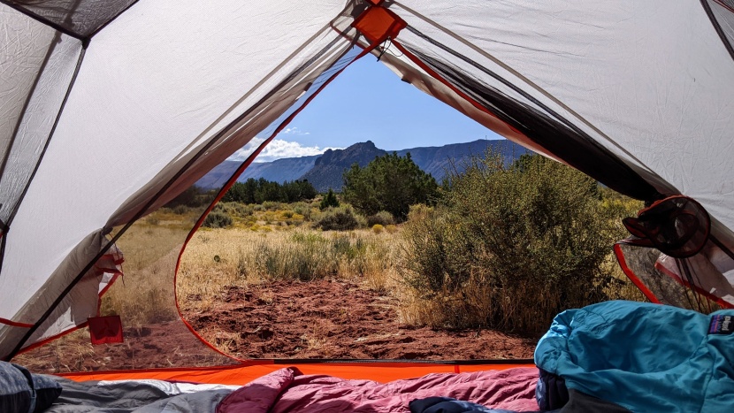 slingfin portal 2 - rolling back the vestibule doors let's you relax in the shade with...