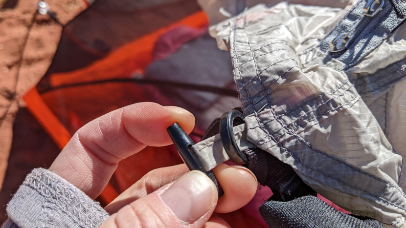 slingfin uses plastic ring and toggle connection points instead of...