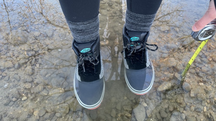 winter boots womens - at a depth of 5", water stayed out and our feet remained dry.
