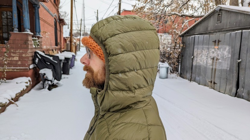 the hood fits loose enough to wear over a hat or beanie, but doesn't...