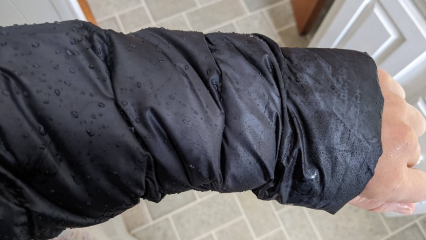 the dwr coating on the inner down liner works well, beading and...