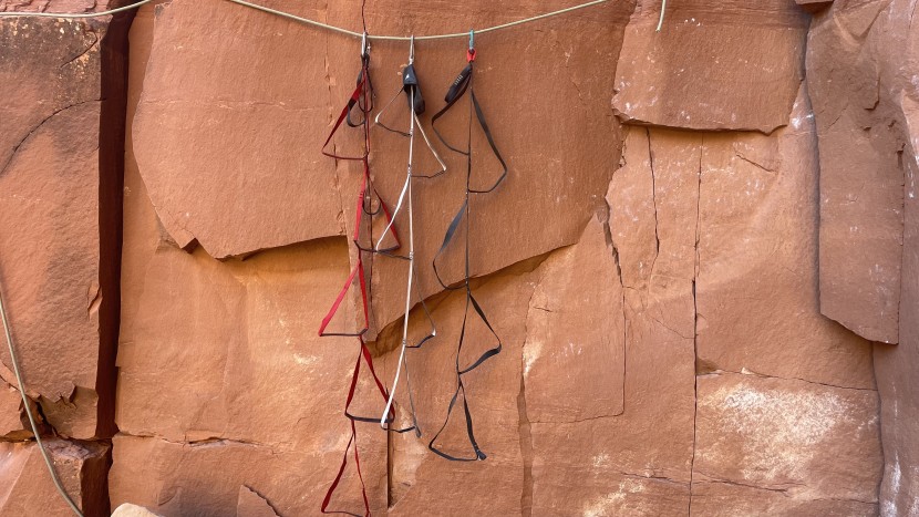 etriers have alternating steps on either side of a central support...