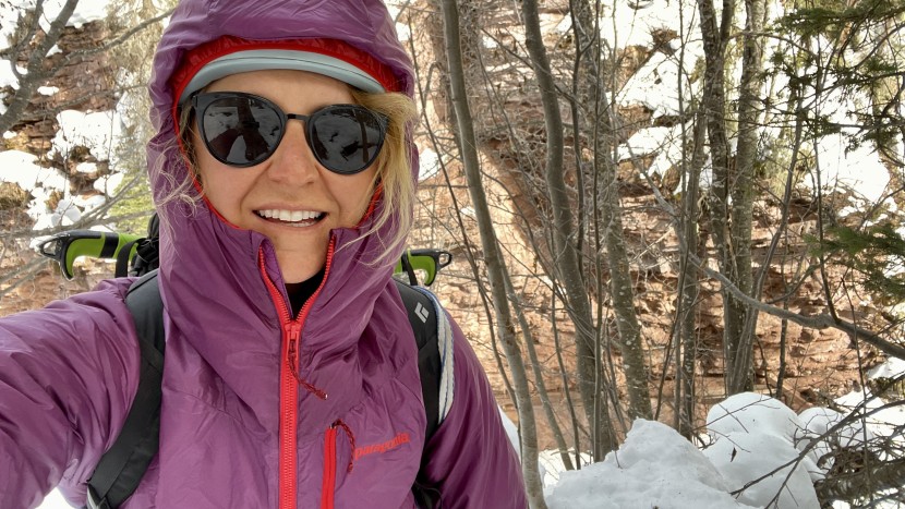 patagonia das light hoody for women - cozied up in the das light for a day of ice climbing.