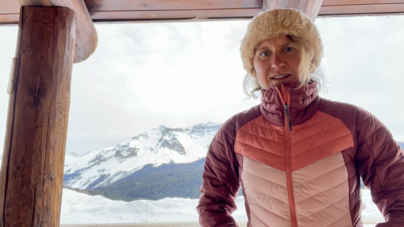 the columbia powder lite kept us warm with its high collar, and...